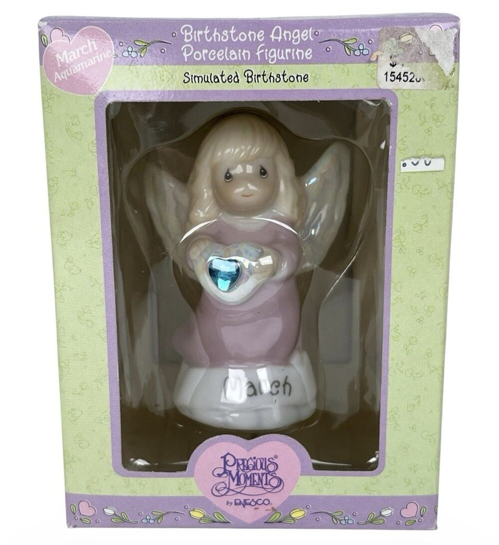 Precious Moments Enesco Birthstone Angel Figurine March Aquamarine